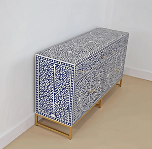 Mesa con incrustaciones florales de hueso para decoración del hogar - Mueble marroquí de madera - Product Image 6