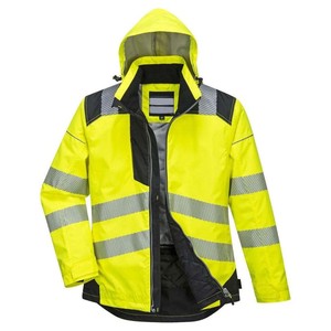 High Visibility Safety <b>Jacket</b> Class 2 Waterproof Reflective <b>Work</b> Hooded with Pockets Yellow - Product Image 1