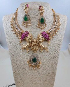 Elephant And Lakshmi Motif Temple <b>Jewellery</b> <b>Set</b> With Matching Earrings Traditional Wedding Festive Wear Temple Jewelry Wholesale - Product Image 1