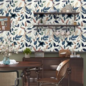 Carta da Parati Adesiva con Motivo a Foglie Blu Navy 44,2 cm x 300 cm, Design Floreale Blu Scuro, Facile da Applicare e Rimuovere - Product Image 5