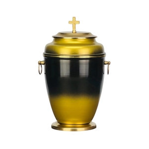Graceful Soft Gold Metal Cremation Urn Decorated with <b>Silver</b> Holy <b>Cross</b> Topper and <b>Silver</b> Drop <b>Ring</b> Handles - Product Image 6