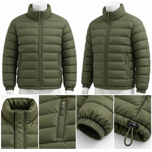 Men's Olive Green Color Puffer Jacket Winter <b>Coat</b> <b>Stand</b> Collar Zip Up Outdoor Streetwear Custom Apparel OEM ODM - Product Image 3