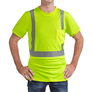 T-shirt de sécurité réfléchissant haute visibilité pour homme, manches courtes, vêtements de travail, jaune, polyester, séchage rapide, coupe régulière, col rond - Product Image 5