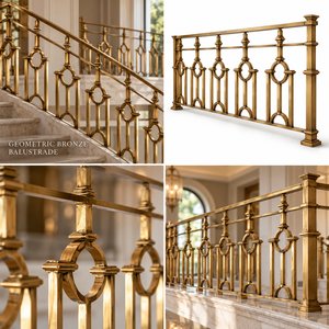 Barandilla Geométrica de Bronce con Anillos Circulares para Escaleras Clásicas, Pasamanos de Balcón y Balaustrada Metálica Decorativa - Product Image 5