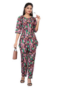 Conjunto coordinado de dos piezas para mujer, de alta calidad, estampado, de poliéster y rayón, con cuello redondo, para estar en casa, informal, de verano. - Product Image 3