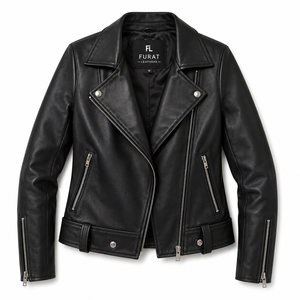 Blouson en cuir de mouton noir matelassé pour femme, col montant, respirant, écologique, séchage rapide, broderie 3D - Product Image 1