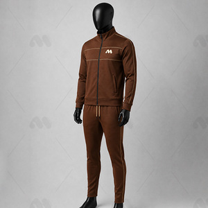 Brown Men's Tracksuit Set Zip Up Hoodie Jogger <b>Pants</b> Custom Logo Winter Sportswear Sweatshirt Outfit - Product Image 4