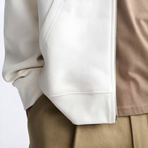 Sudadera con capucha cremosa estilo vintage con cremallera, chaqueta casual minimalista de streetwear, mezcla de algodón, cremallera completa, personalización de marca, OEM, ODM - Product Image 6