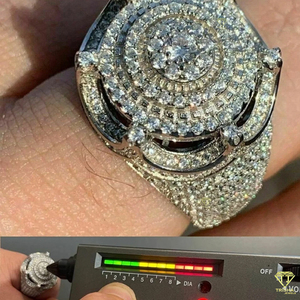 Anillo de Plata 925 Premium con Diamante Cultivado en Laboratorio, Parte Superior Circular en Capas, Superficie Totalmente Cubierta de Diamantes y Banda Ancha de Lujo - Product Image 4