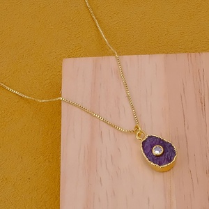 Collar con colgante de amatista en bruto y cadena de latón chapado en oro rosa, piedra preciosa natural, piedra de nacimiento de abril, hecho a mano, moderno, unisex - Product Image 3