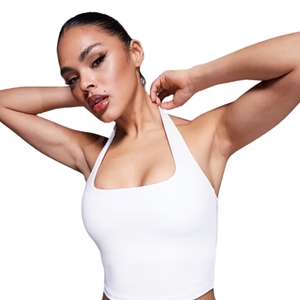 New Sleeveless <b>Backless</b> Off-the-Shoulder Sweat-Wicking Workout Crop <b>Top</b> for Women Waist Contouring Spandex/Nylon 220g Fabric - Product Image 3