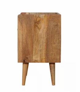 Table de chevet vintage en bois massif sculpté en forme de cube, avec un tiroir et deux compartiments, support en bois rustique pour chambre à coucher et salon - Product Image 2