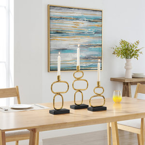 Set Of Three Antique Gold Brass Candle Stand For <b>Dining</b> <b>Table</b> Living Room Decorative Accent And Party <b>Table</b> Candle Styling - Product Image 3