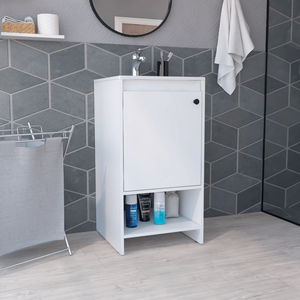 Mobile da Bagno Jane con Anta Singola e Due Ripiani, Colore Bianco - Product Image 1