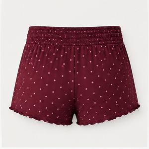 Shorts de détente amples et fluides pour femme, à pois, en jersey de viscose soyeux, avec cordon de serrage, personnalisés, couleur Rich Wine - Product Image 2