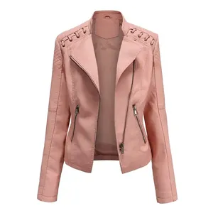 Veste en cuir véritable pour femme, imperméable, réversible, à fermeture éclair, douce, à manches longues, pour l'automne/hiver - Product Image 2