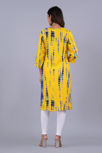 Women Yellow Tie <b>Dye</b> Printed Kurti with , 3/4 Sleeves Casual Ethnic Wear Straight Kurta for Daily Wear . - Product Image 2
