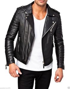Men's Black REAL Lambskin Leather <b>Biker</b> <b>Jacket</b> VINTAGE GENUINE MOTORCYCLE <b>JACKETS</b> FOR MEN - Product Image 5