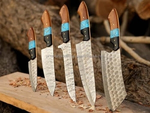 Ensemble de couteaux de chef en acier inoxydable à trois pièces, fabriqués à la main, avec manche en bois de rose, écologiques, logo personnalisé, couteaux de cuisine professionnels - Product Image 3