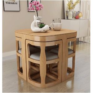Ensemble de table à manger en teck moderne, ensemble de chaises en bois massif minimaliste Japandi pour café, appartement, restaurant et mobilier de maison - Product Image 2