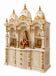 Mandir Devocional de Madera para la Oración Hindú, Templo de Lujo Blanco y Dorado, Sala de Pooja, Mandir para el Hogar, Mandir Hindú Indio Hecho a Mano en EE. UU. - Product Image 4