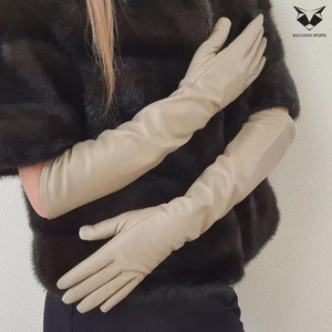 Classy Beige <b>Long</b> Leather <b>Gloves</b> Women Opera Length Faux Leather Mittens High Quality Lady Autumn Winter Fashion Accessories - Product Image 6