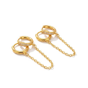 Boucles d'oreilles créoles plaquées or avec chaîne, style vintage minimaliste, unisexe, pour tous les jours, bijoux cadeau - Product Image 1