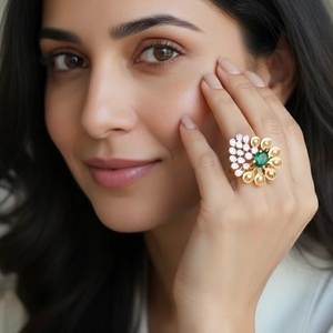 แหวนมรกตทรงโอวัลขนาดใหญ่ ดีไซน์หรูหรา ชุบทอง เหมาะสำหรับงานแต่งงานและงานหมั้น - Product Image 1