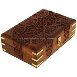 Boîtes en bois sculptées à la main sculptées à fleurs de luxe Boîte à bijoux Organisateur Idées cadeaux en bois pour stocker des pièces de monnaie de bijoux - Product Image 1