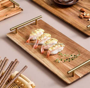 Élégant plateau de service en bois de taille personnalisée avec poignées en métal artisanat naturel pour salle à manger cuisine table basse fêtes restaurants - Product Image 1