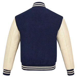 Unisex Varsity Jacket Navy for Classic Baseball Style Stand Patchwork Hooded Contrast Sleeves <b>Warm</b> Comfortable Casual - Product Image 2