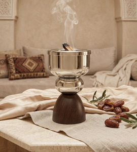 Brûleur à Bakhoor de Luxe en Acier Inoxydable avec Base en Bois – Élégant Porte-Encens Arabe pour la Décoration et l'Ambiance de la Maison - Product Image 5
