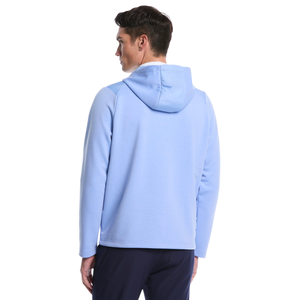 Sudadera con Capucha para Hombre, Azul Claro, Cierre de Cremallera de un Cuarto, Manga Larga, Tejida, Transpirable, Informal, Color Sólido - Product Image 2