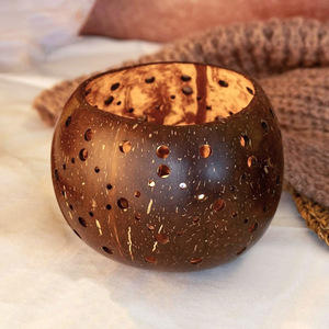 Carved dot hole tealight stand coconut candle <b>holders</b> decorative coco shell <b>tea</b> <b>light</b> <b>holder</b> - Product Image 1