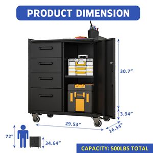Black/Gray Sturdy Metal <b>Tool</b> <b>Storage</b> <b>Cabinet</b> with Wheels Organizer Solution for Garage Office or Home - Product Image 4