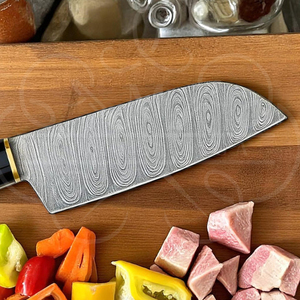 Olive Wood & Micarta Handle Elite Damascus <b>Kitchen</b> <b>Knife</b> With Sheath - Product Image 4