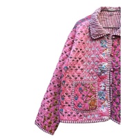 Jaket Wanita Berbahan Katun Motif Garis Cetak Tangan Model Burfi Berlapis, Kerah Berumbai, Bernapas, Ramah Lingkungan, Cepat Kering, Kasual, Musim Dingin