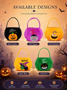 Bolsas de Peluche para Dulces de Halloween al por Mayor, Diseño de Bruja, Vampiro y Gato, Reutilizables, Cestas para Niños, Decoración para Fiestas - Product Image 4