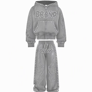 Ensemble de survêtement en molleton épais 100 % coton, respirant et à séchage rapide, avec logo personnalisé, imprimé uni, style sportif hip-hop, à capuche et cordon de serrage, idéal pour l'été - Product Image 5