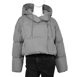 Veste matelassée à capuche pour femme, veste d'hiver courte et épaisse de couleur violette, manches longues - Product Image 4