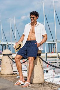 Men Holiday Shorts Linen Texture Print <b>Elastic</b> Waist Drawstring Beach Summer Colorful Lightweight Top top mens swim beach summer - Product Image 5