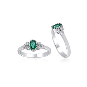 Anillo de Compromiso Ivaan Jewels de Plata de Ley 925 con Esmeralda y Circonita Cúbica, Gema Ovalada de 6x4mm, Doble Banda, Joyería al por Mayor - Product Image 3