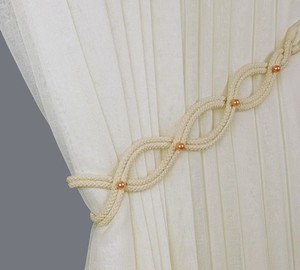 Cotton Rope Curtain <b>Tie</b> <b>Back</b> Peach Bead Accent, Modern Decor - Product Image 3