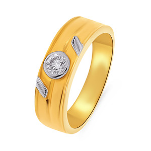 Connecting Gleam <b>Men</b> Solitaire <b>Ring</b> Luxury 18K Yellow Gold <b>Men's</b> Bezel <b>Set</b> Round Brilliant Diamond <b>Ring</b> Modern Two Tone Gold - Product Image 1