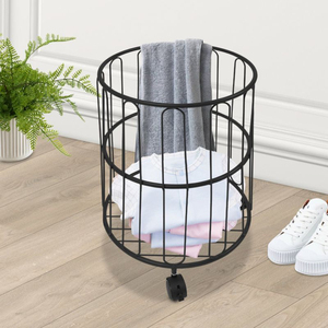 Modern Black Metal Rolling <b>Laundry</b> Basket Wheels And Ring Handles Heavy Duty Clothes <b>Storage</b> For Home & Hotel Organizer - Product Image 5