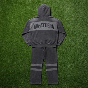 Ensemble de survêtement deux pièces pour homme, sweat à capuche zippé et pantalon de jogging large, couleur noire délavée, style color block - Product Image 5