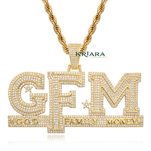 Pendentif lettre G.F.M en argent 925 et moissanite, plaqué rhodium, style hip-hop, unisexe, à porter au quotidien - Product Image 2