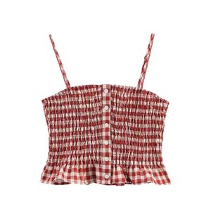 Débardeur de yoga ajusté pour femme avec imprimé écossais rouge en tissu tricoté respirant et à séchage rapide - Product Image 1