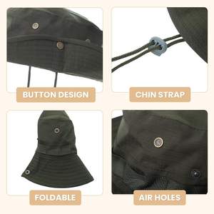 2025 Sports Sun Hat bordado Boonie Bucket gorra de pesca con correa para la barbilla y Snap up lados - Product Image 6