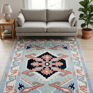 Luxury Multicolor Hand Knotted Wool Area <b>Rug</b> with Floral Pattern Classic Flat Pile Decorative Carpet for Living Room - Product Image 2